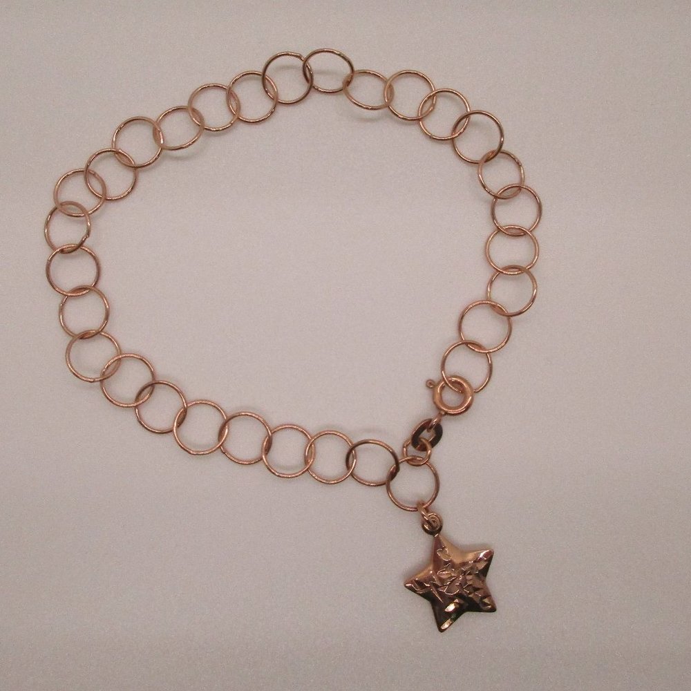 NEW 14K ROSE GOLD OVER STERLING SILVER DIAMOND CUT STAR LINK 7" BRACELET